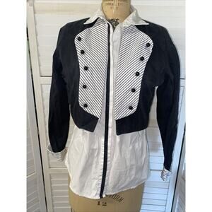 Vintage Banjo Western Wear Women’s Medium Half Button Down Black White Slim Top